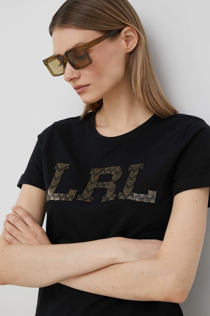 Памучна тениска Lauren Ralph Lauren черен 200889219
