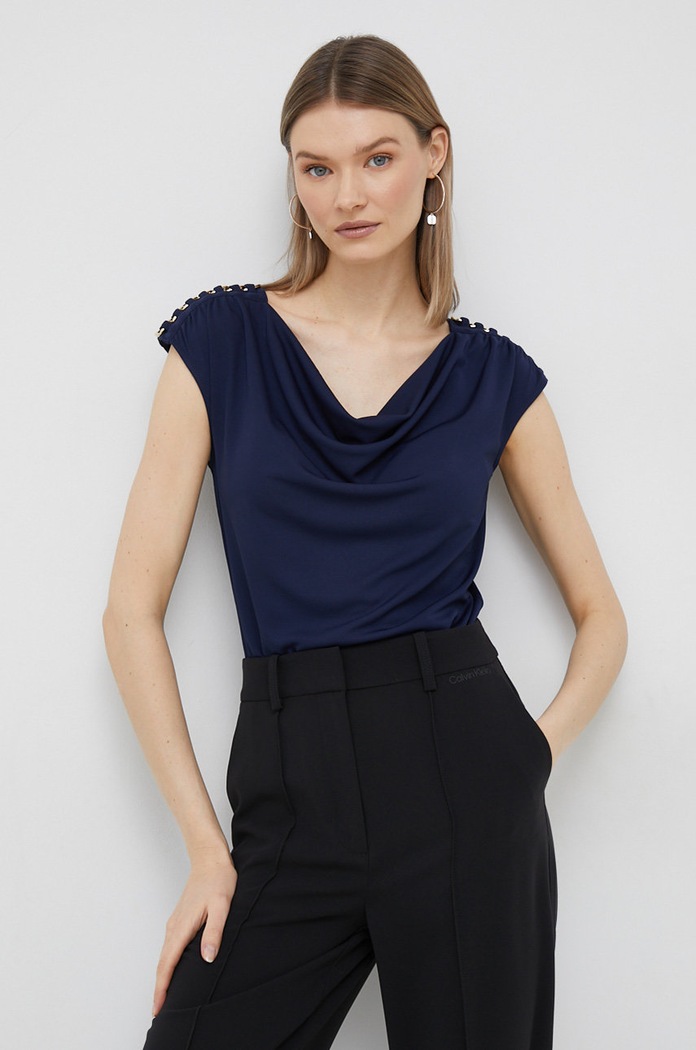 Lauren Ralph Lauren bluzka z elastanem granatowy 200889317
