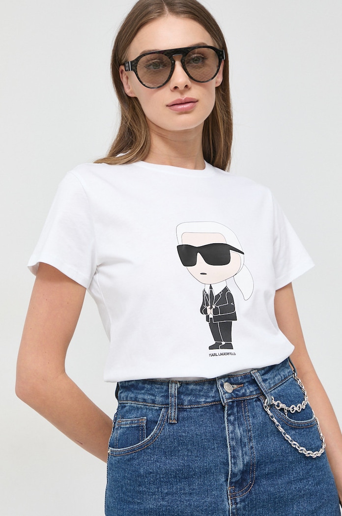 Βαμβακερό μπλουζάκι Karl Lagerfeld βαμβάκι λευκό 230W1700