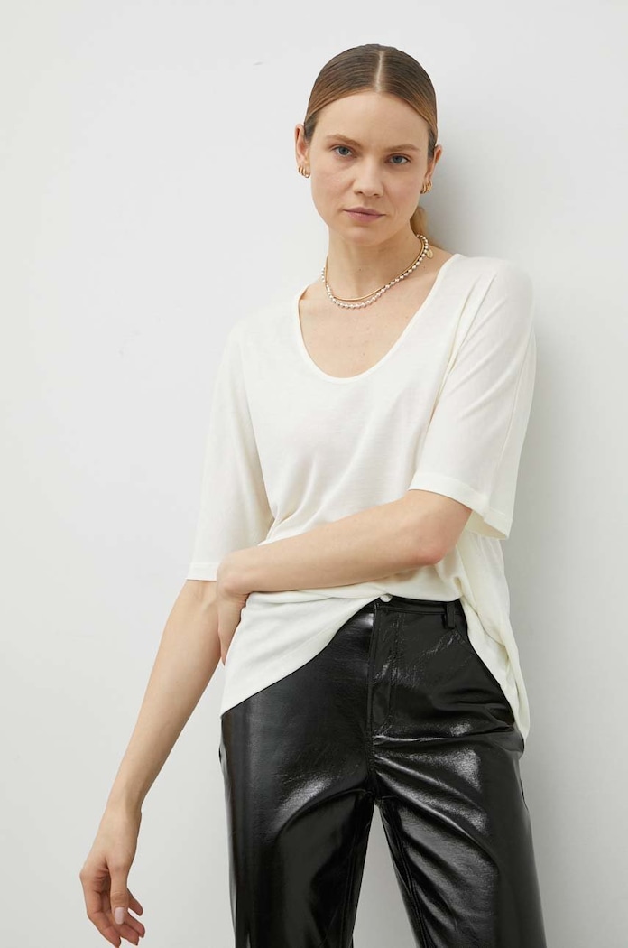 Majica kratkih rukava By Malene Birger okrugli bež Q70278012Z