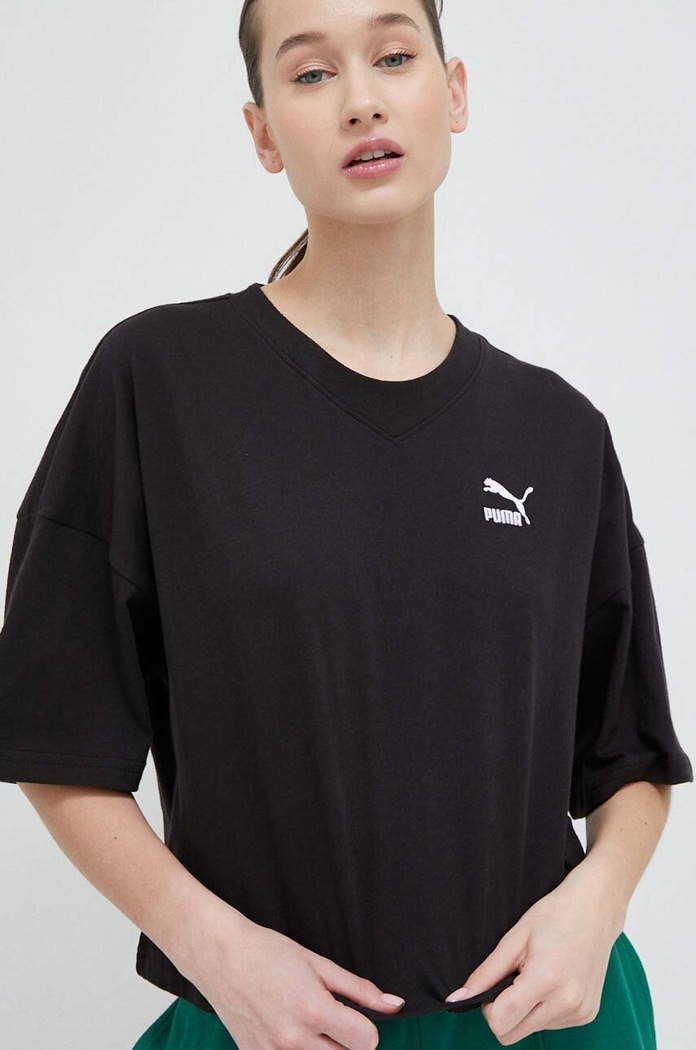 Bavlněné tričko Puma kulatý černá 538052