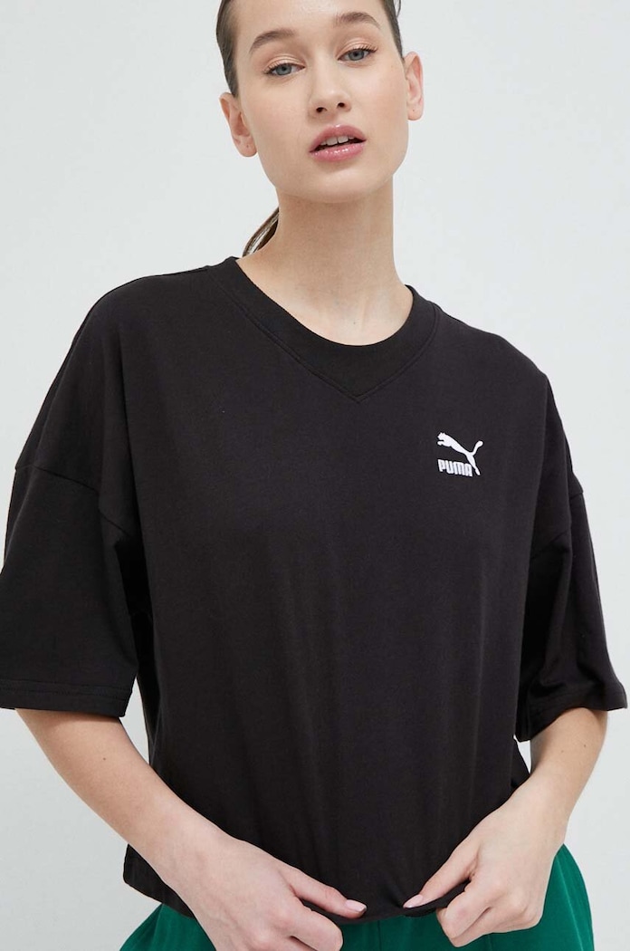 Bavlněné tričko Puma kulatý černá 538052