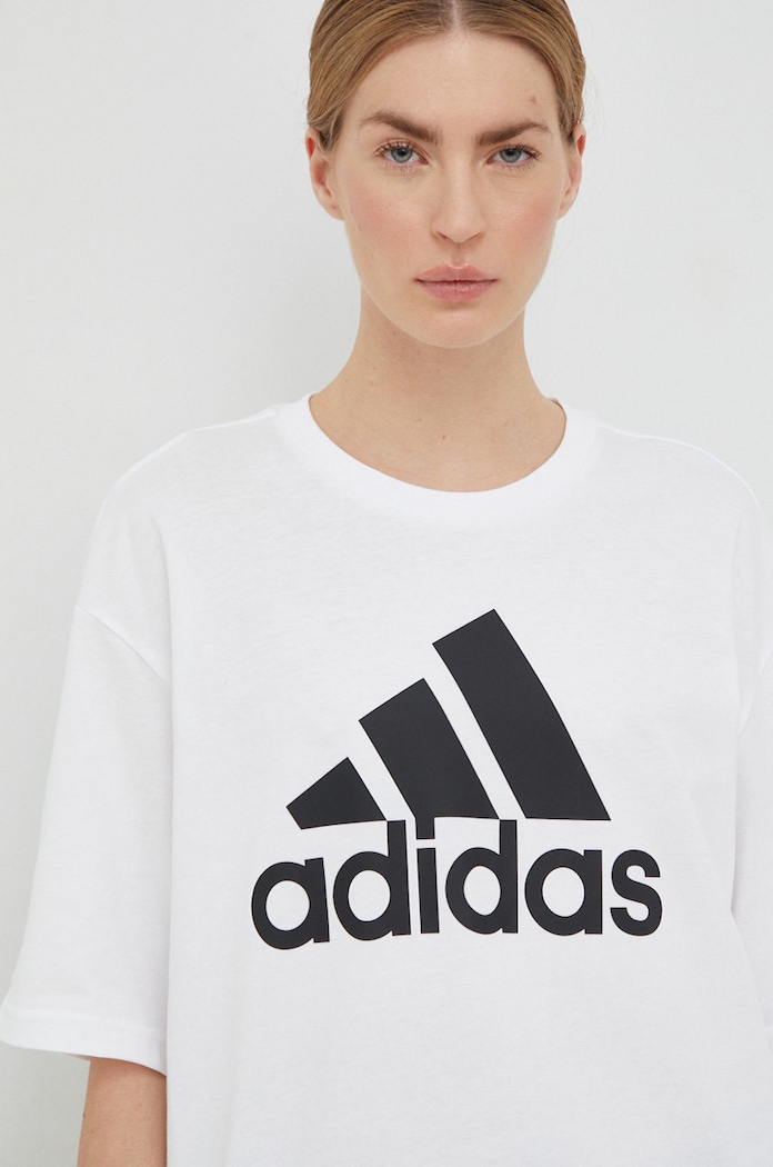 Βαμβακερό μπλουζάκι adidas λευκό HR4930