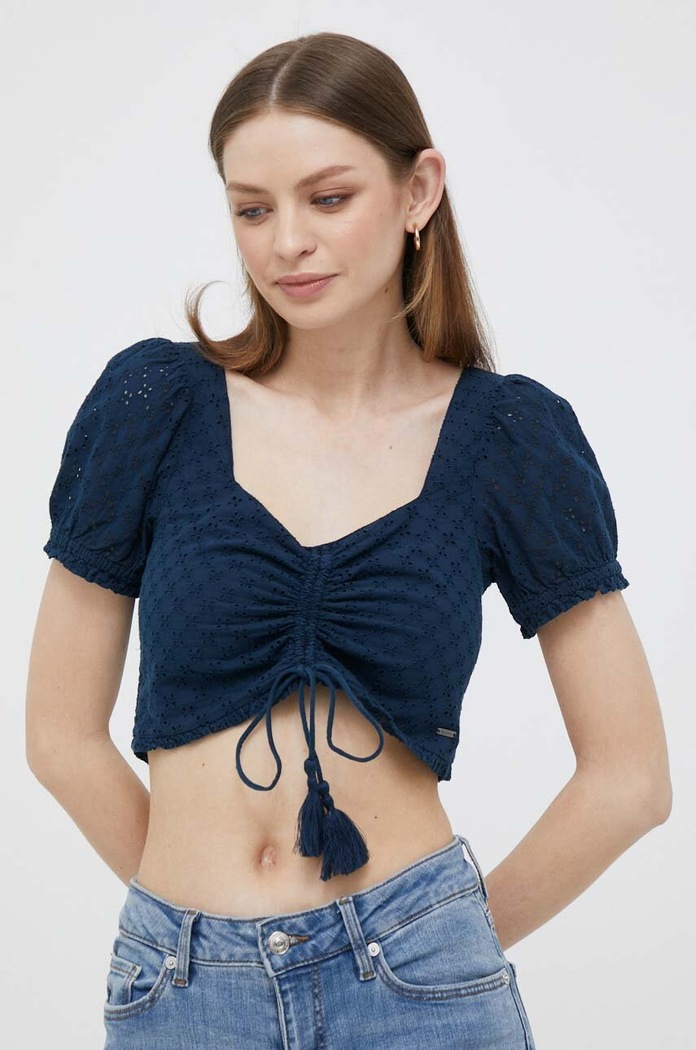Pepe Jeans top din bumbac Philana bleumarin PL304506.594