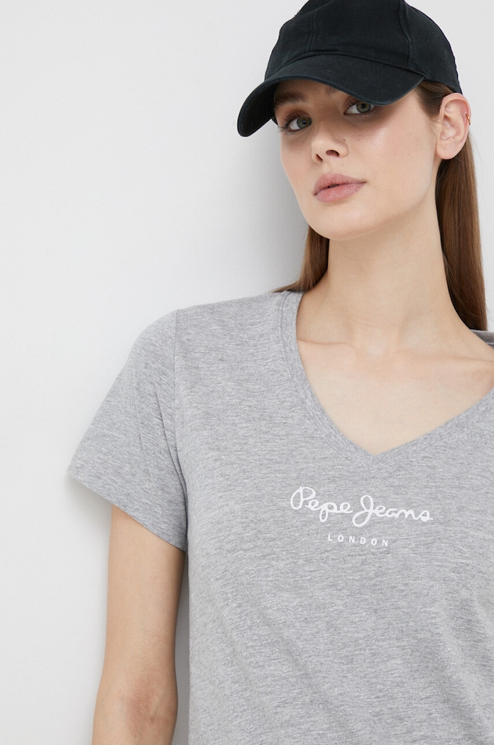 Μπλουζάκι Pepe Jeans Wendy V Neck στάμπα γκρί PL505482.933