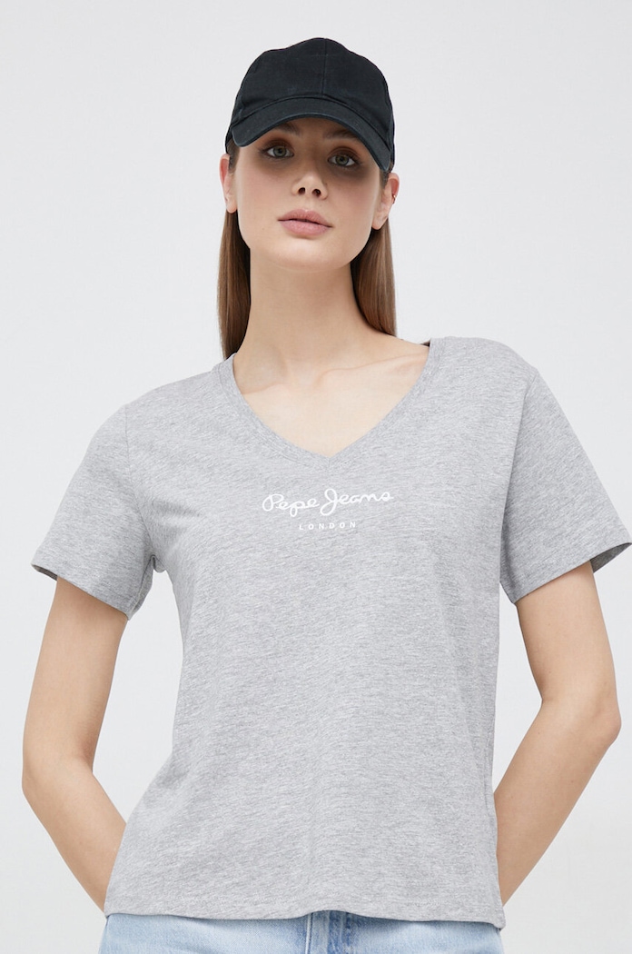 Μπλουζάκι Pepe Jeans Wendy V Neck PL505482.933 γκρί SS23