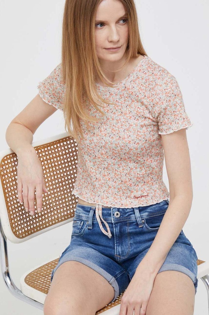 Bavlněné tričko Pepe Jeans slim oranžová PL505467.0AA