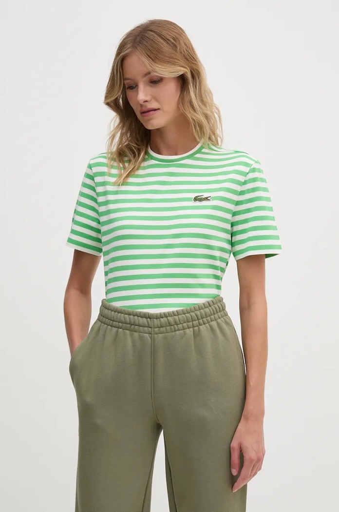 Памучна тениска Lacoste зелен TF2594