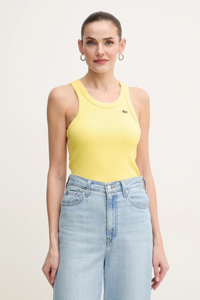 Lacoste τοπ βαμβακερό γυναικείο slim κίτρινο TF5388