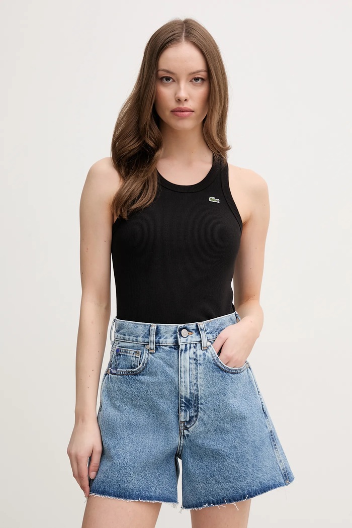 Lacoste τοπ βαμβακερό γυναικείο slim μαύρο TF5388