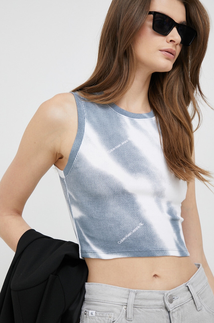 Calvin Klein Jeans top wzorzyste niebieski J20J220728.PPYX