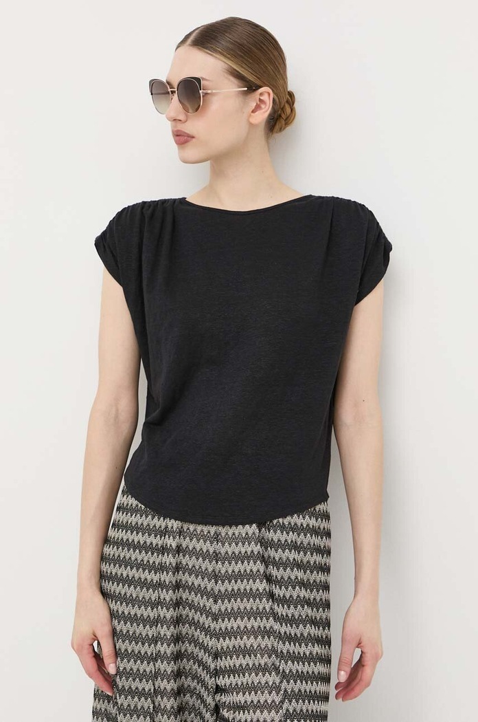 Plátěné tričko Max Mara Leisure hladký černá 2339411336600