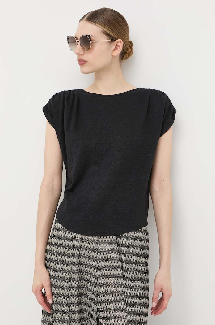 Plátěné tričko Max Mara Leisure hladký černá 2339411336600