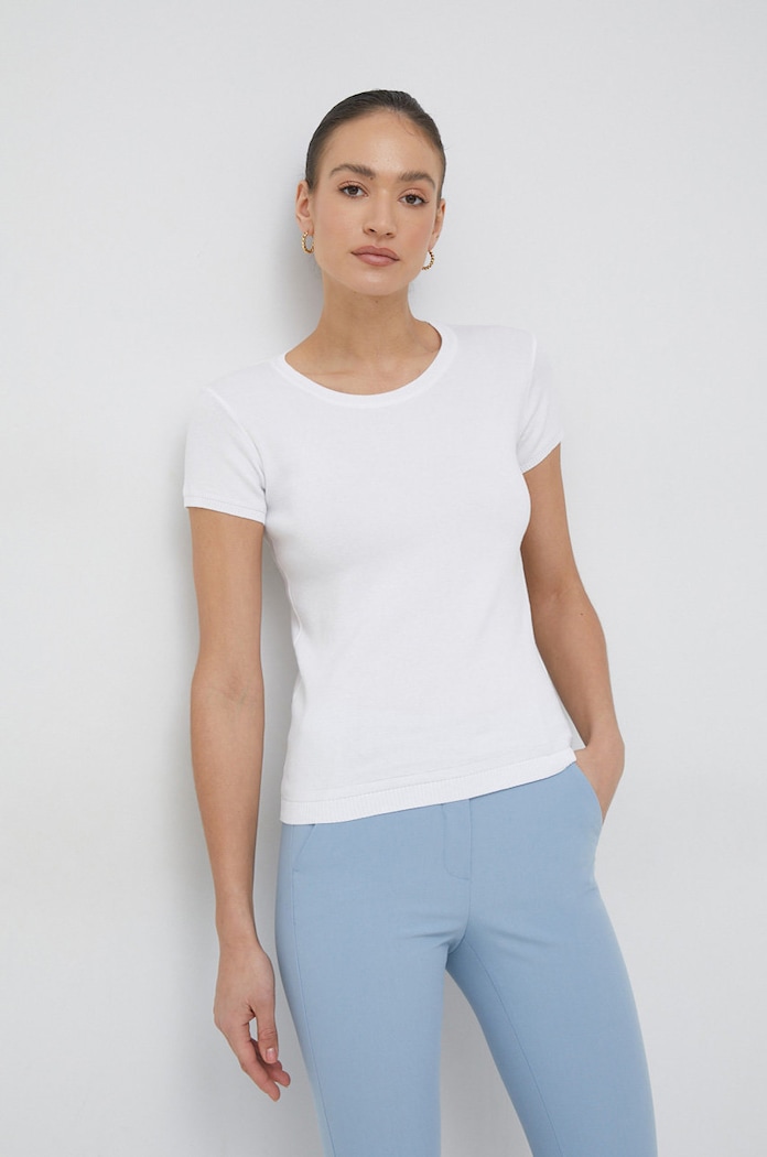 Bombažna kratka majica United Colors of Benetton Okrogel bela 1091D1M10.101