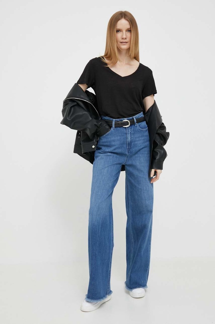 Tričko se lněnou směsí Tommy Hilfiger WW0WW37862.PPYX černá SS23