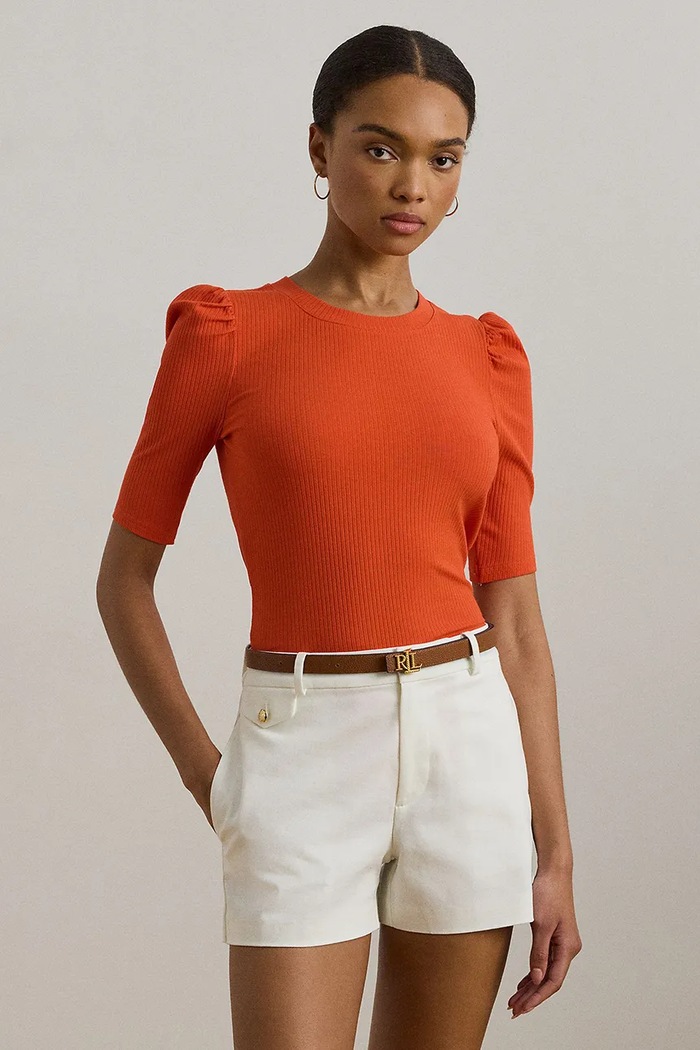Lauren Ralph Lauren t-shirt z elastanem pomarańczowy 200902618