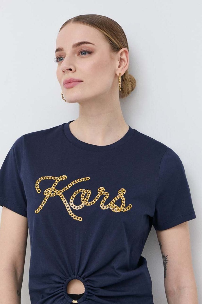 Bavlnené tričko MICHAEL Michael Kors potlač tmavomodrá MS3510B97J