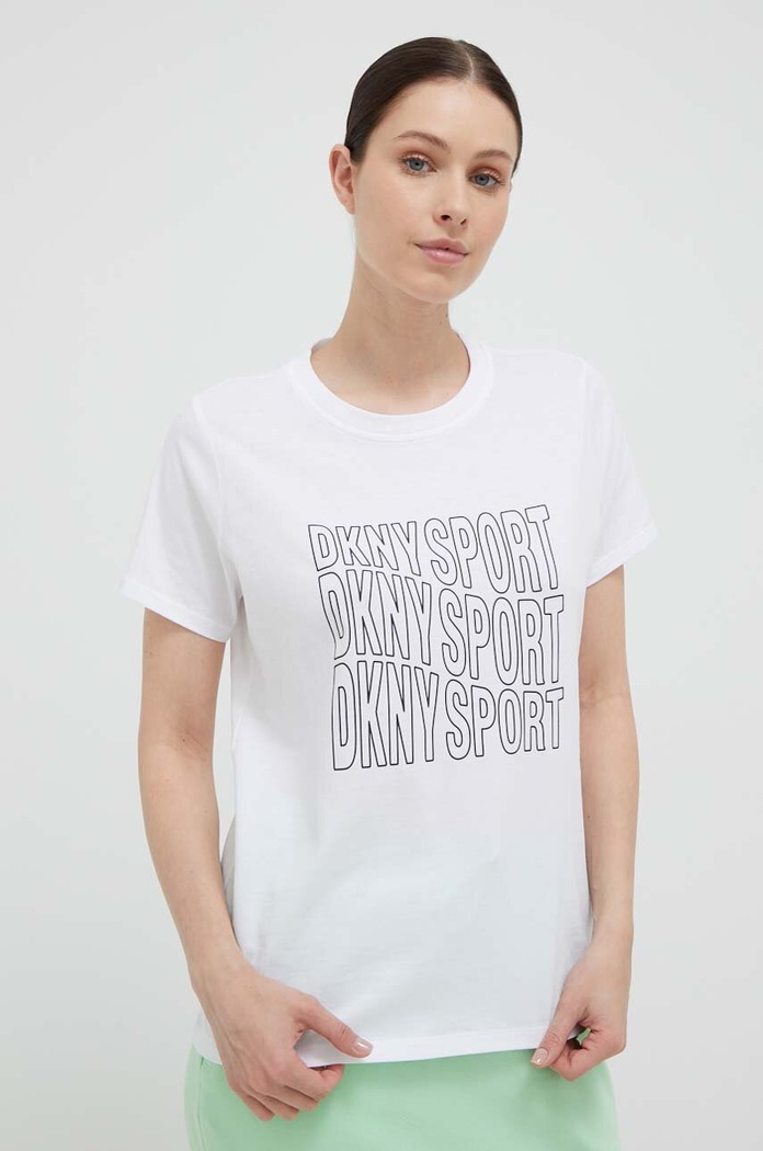 Bombažna kratka majica Dkny Potisk bela DP3T9319