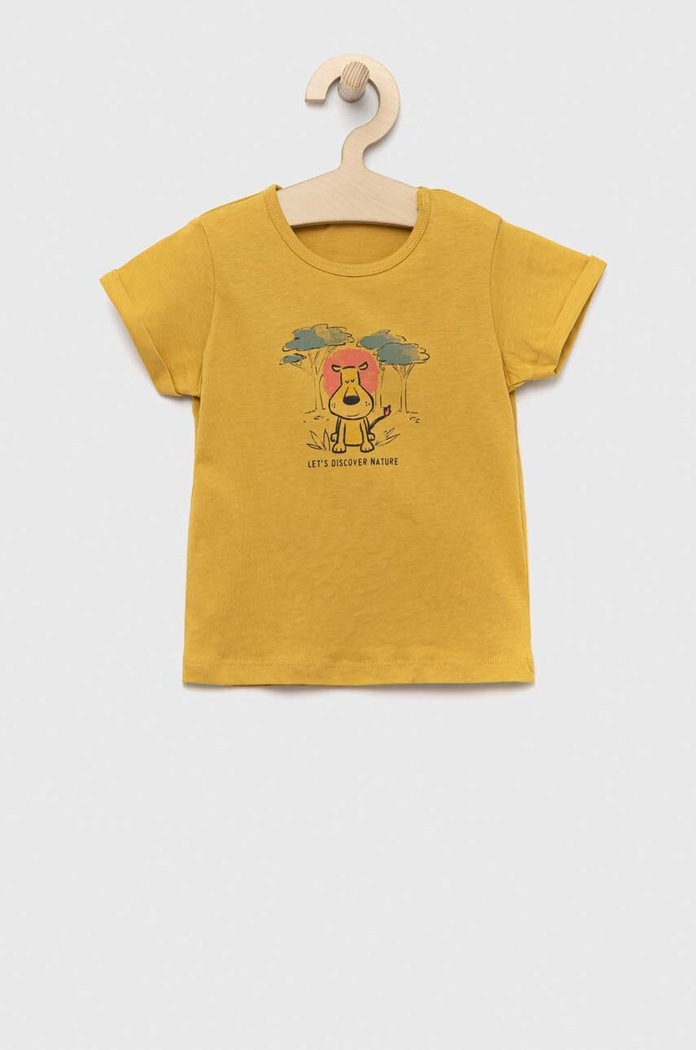United Colors of Benetton t-shirt bawełniany niemowlęcy nadruk żółty 3I1XA102V.W.SEASONAL