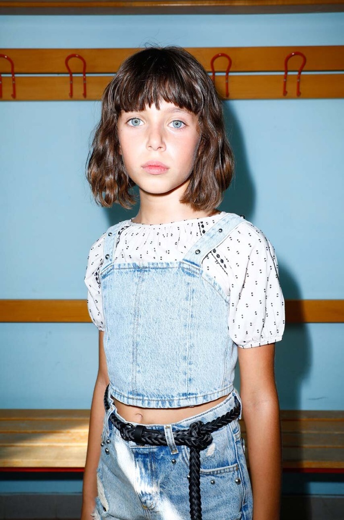 Sisley top din denim uni albastru 5YO7YH001.G.SEASONAL