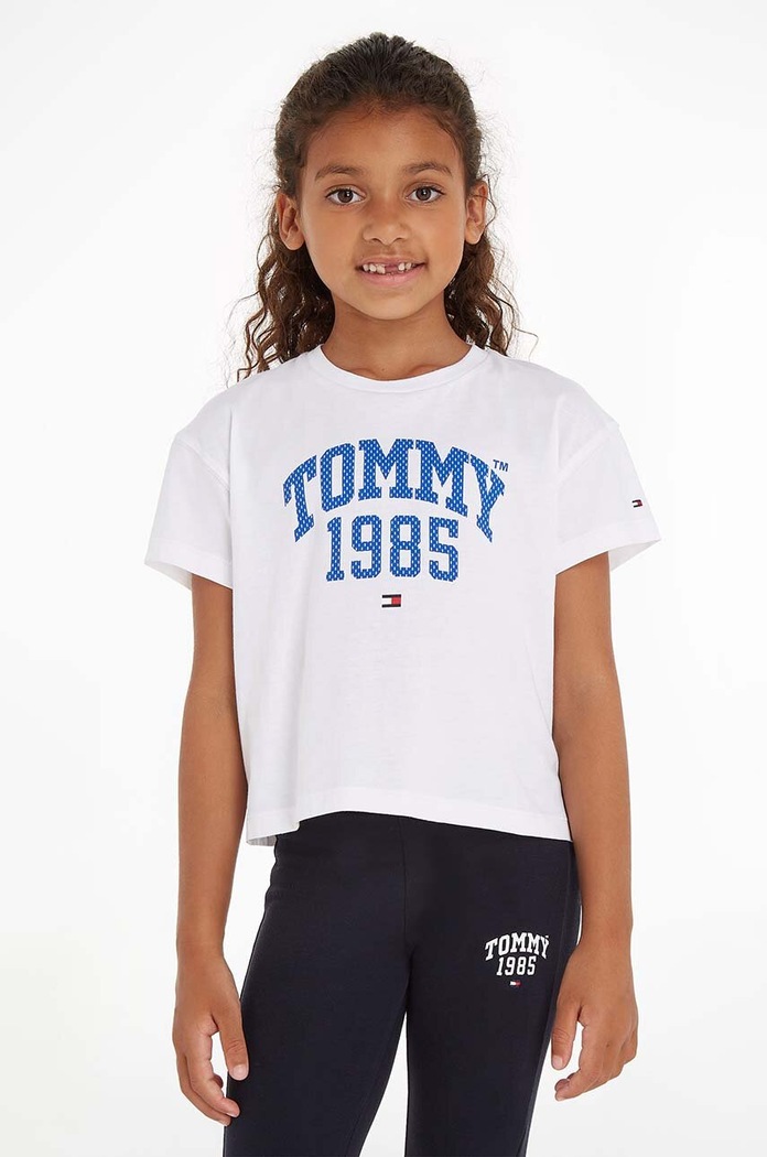 Παιδικό βαμβακερό μπλουζάκι Tommy Hilfiger στάμπα λευκό KG0KG07257.PPYX