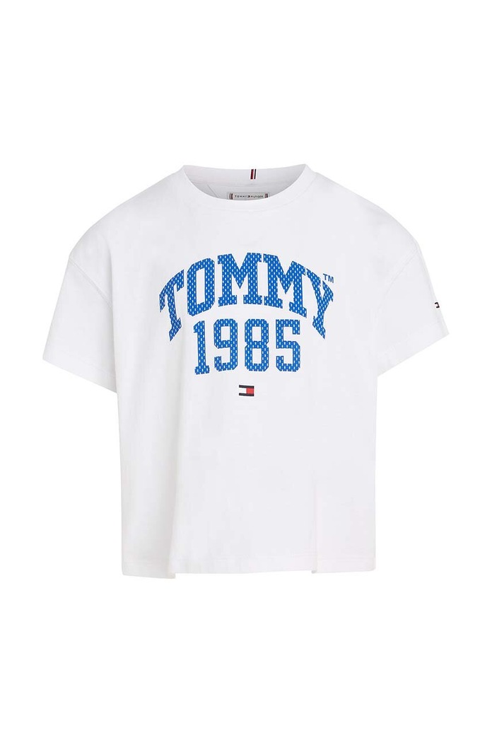 Παιδικό βαμβακερό μπλουζάκι Tommy Hilfiger KG0KG07257.PPYX λευκό SS23