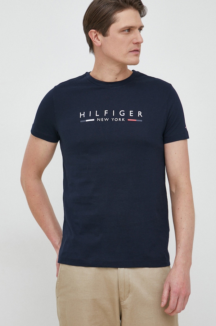 Bavlnené tričko Tommy Hilfiger tmavomodrá MW0MW29372.PPYX