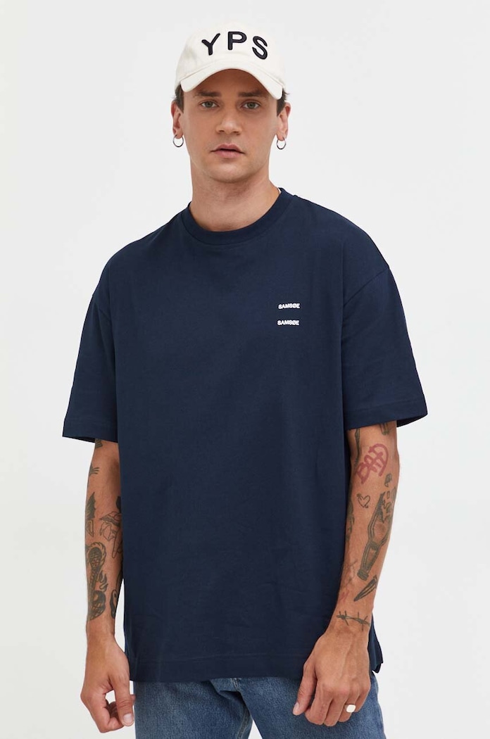 Tricou din bumbac Samsoe Samsoe M22300126 bleumarin