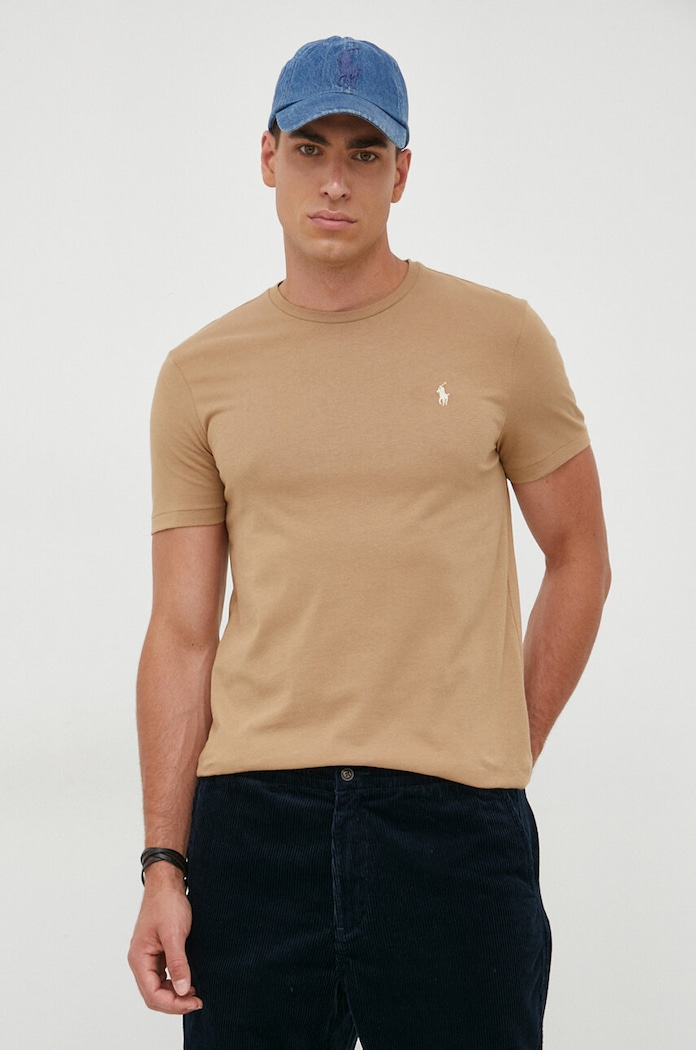 Polo Ralph Lauren βασικό t-shirt ανδρικό βαμβακερό slim μπεζ 710671438