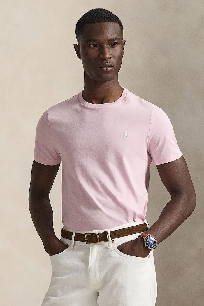 Polo Ralph Lauren t-shirt basic ανδρικό βαμβακερό slim ροζ 710671438