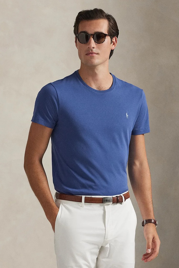 Polo Ralph Lauren basic t-shirt Ανδρικός βαμβακερός slim μπλε 710671438