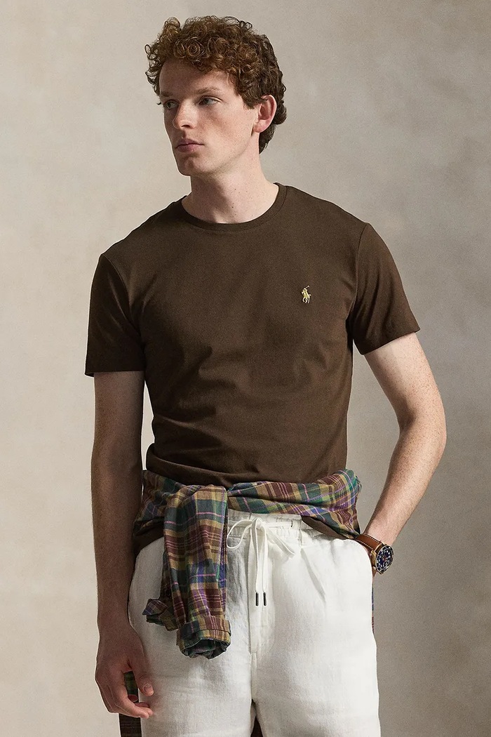 Polo Ralph Lauren T-shirt basic męski bawełniany brązowy 710671438