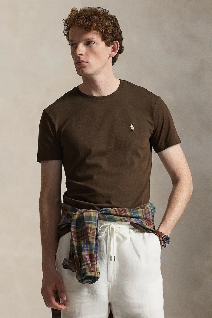 Polo Ralph Lauren T-shirt basic męski bawełniany brązowy 710671438