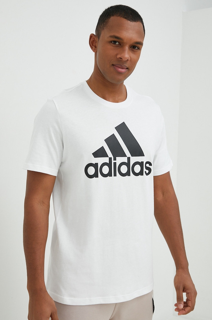 adidas t-shirt bawełniany Essentials nadruk biały IC9349