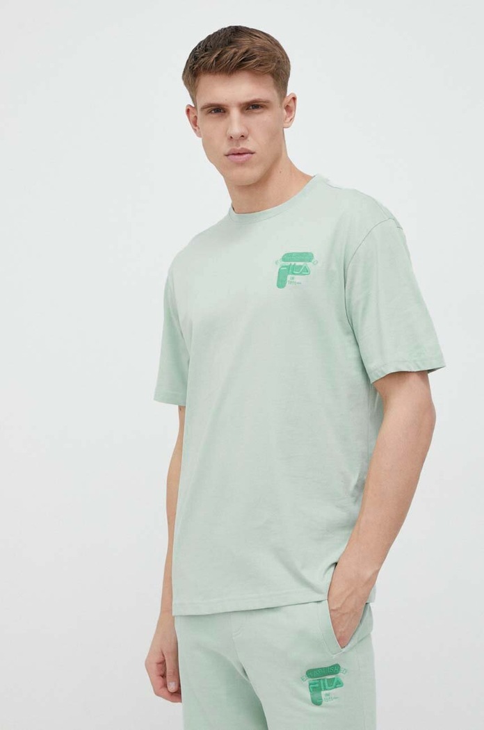 Fila t-shirt bawełniany nadruk turkusowy FAM0331