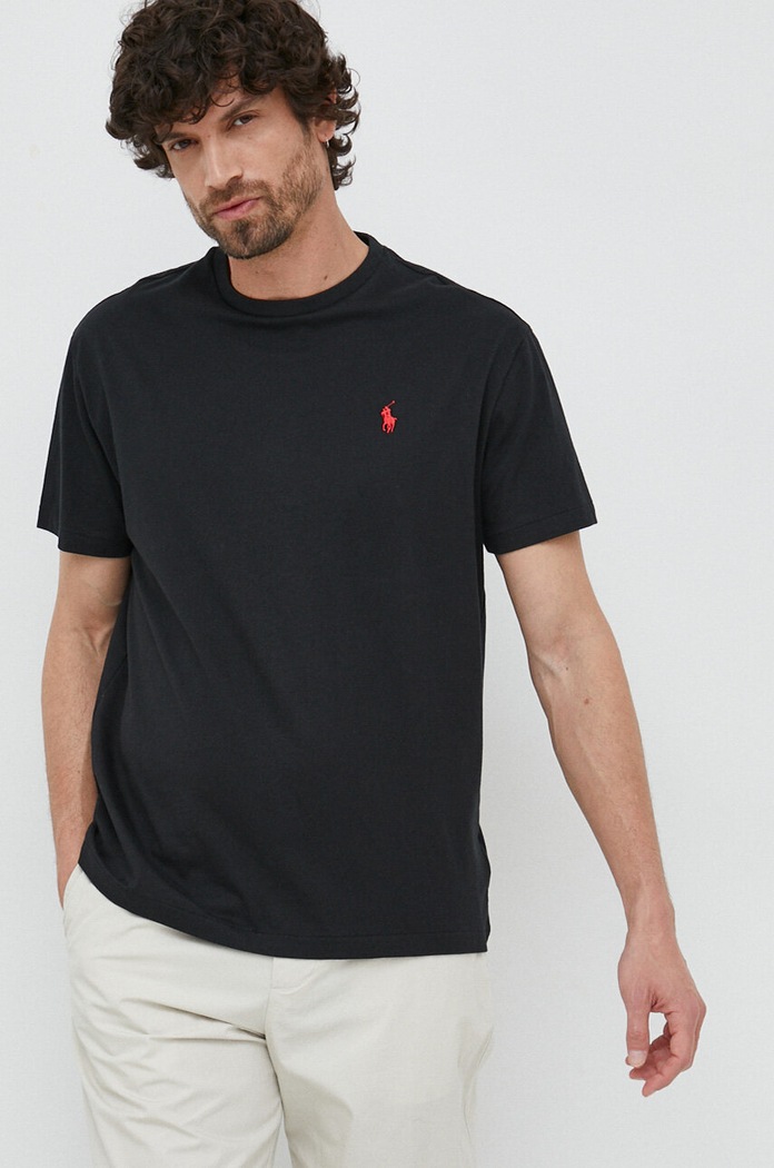 Βαμβακερό μπλουζάκι Polo Ralph Lauren κανονικό μαύρο 710707087
