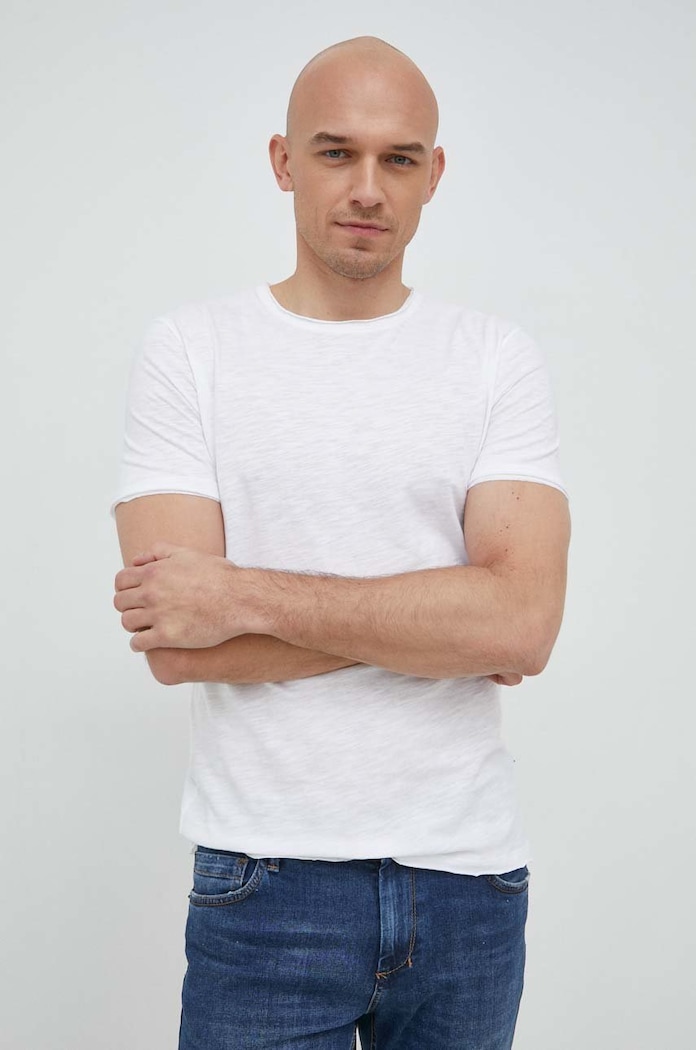Bavlněné tričko Sisley slim bílá 3WF0S101K.101
