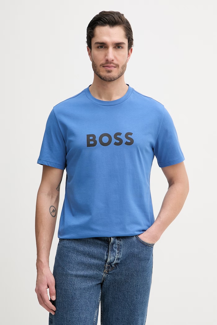 BOSS pánsky bavlnený T-Shirt RN modrá 50491706