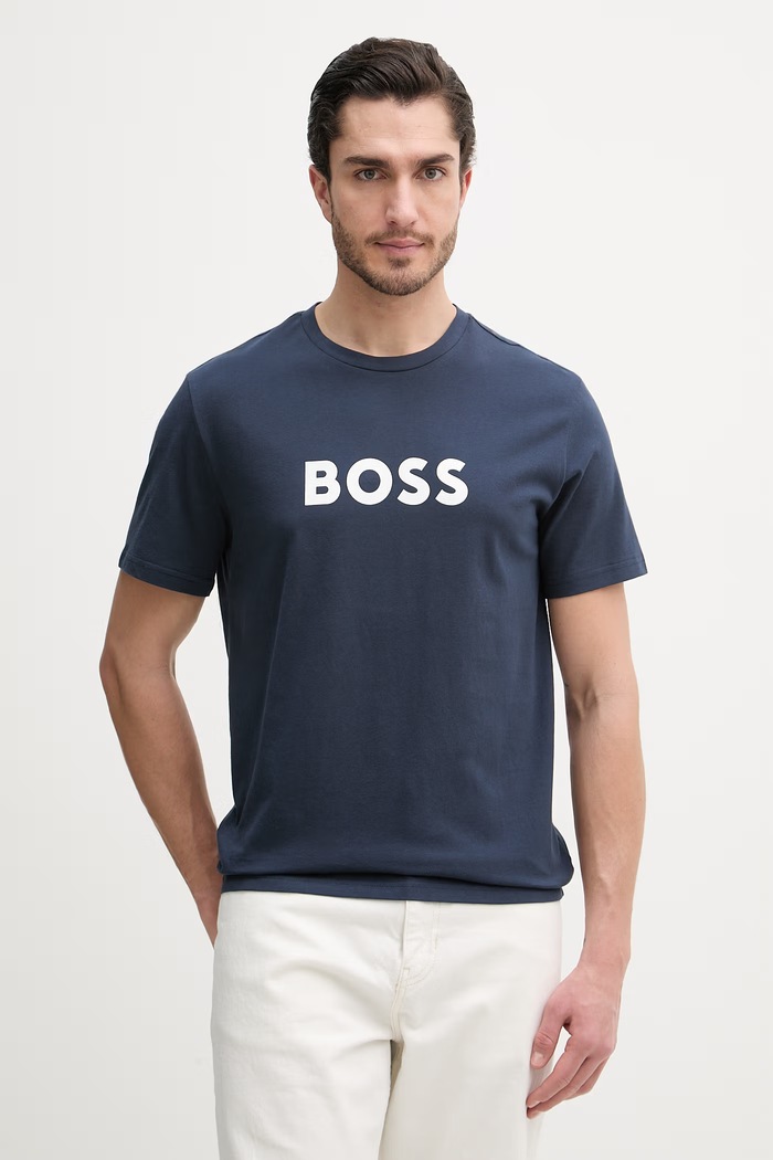 BOSS bărbătesc din bumbac T-Shirt RN print bleumarin 50491706