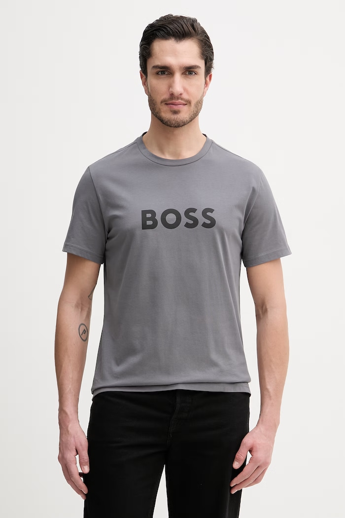 BOSS T-Shirt RN bărbătesc din bumbac gri 50491706