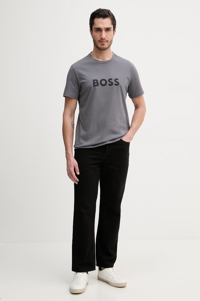 BOSS T-Shirt RN bărbătesc din bumbac 50491706 gri AA00