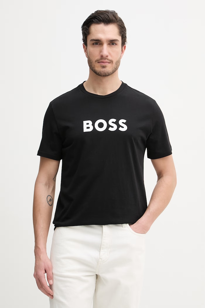 BOSS férfi pamut T-Shirt RN pamut fekete 50491706