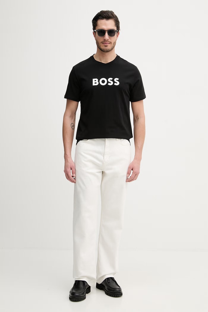 BOSS férfi pamut T-Shirt RN 50491706 fekete AA00