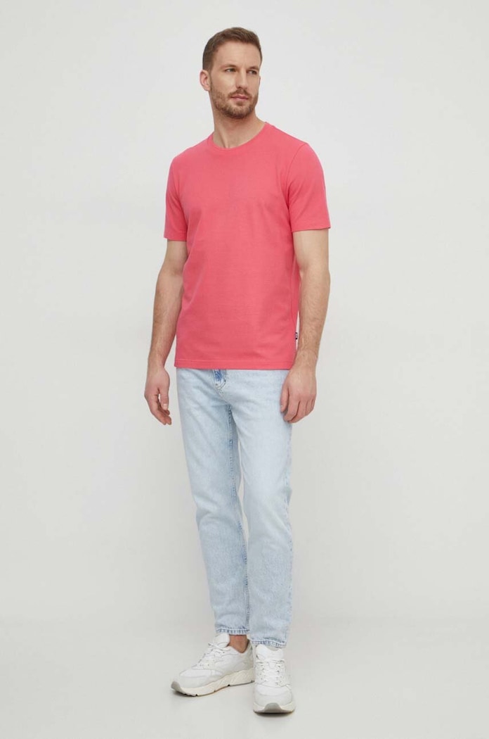 BOSS T-shirt męski z bawełny Tiburt 240 50452680 różowy AA00