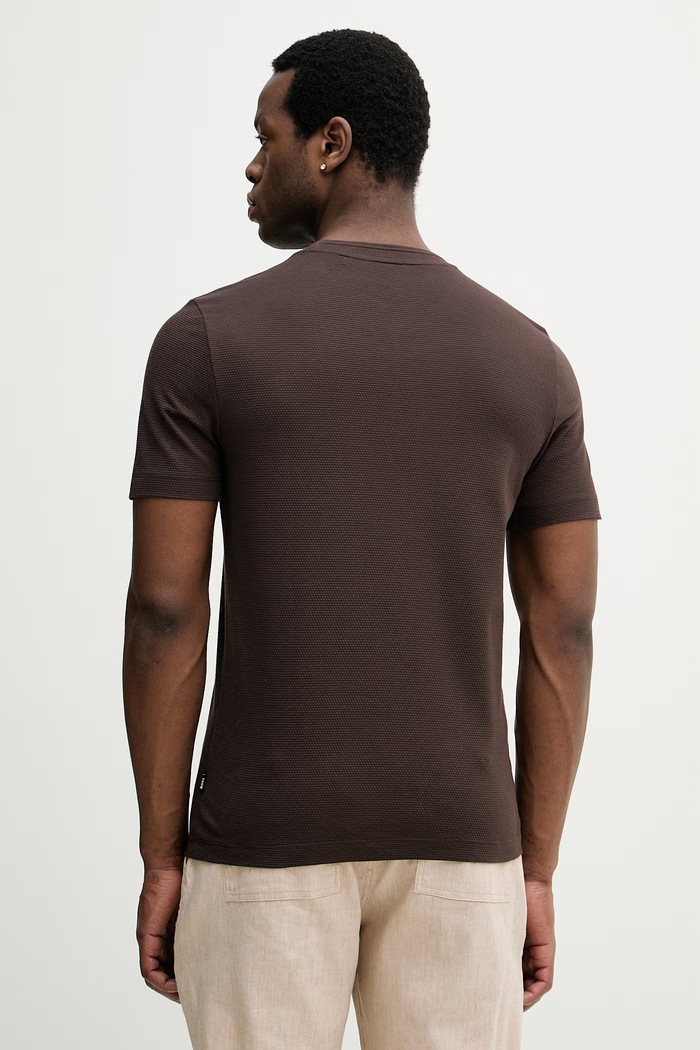 Îmbrăcăminte BOSS tricou bărbați cu bumbac Tiburt 240 50452680 maro