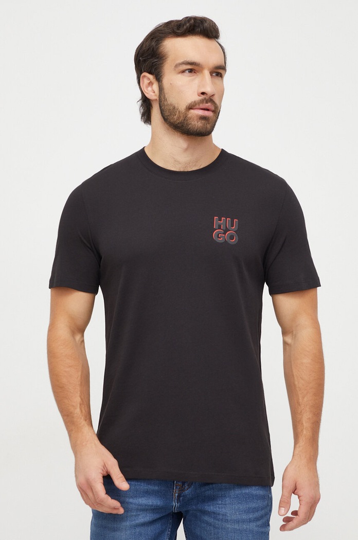 HUGO t-shirt bawełniany 2-pack HUGO-Dimento nadruk czarny 50492550