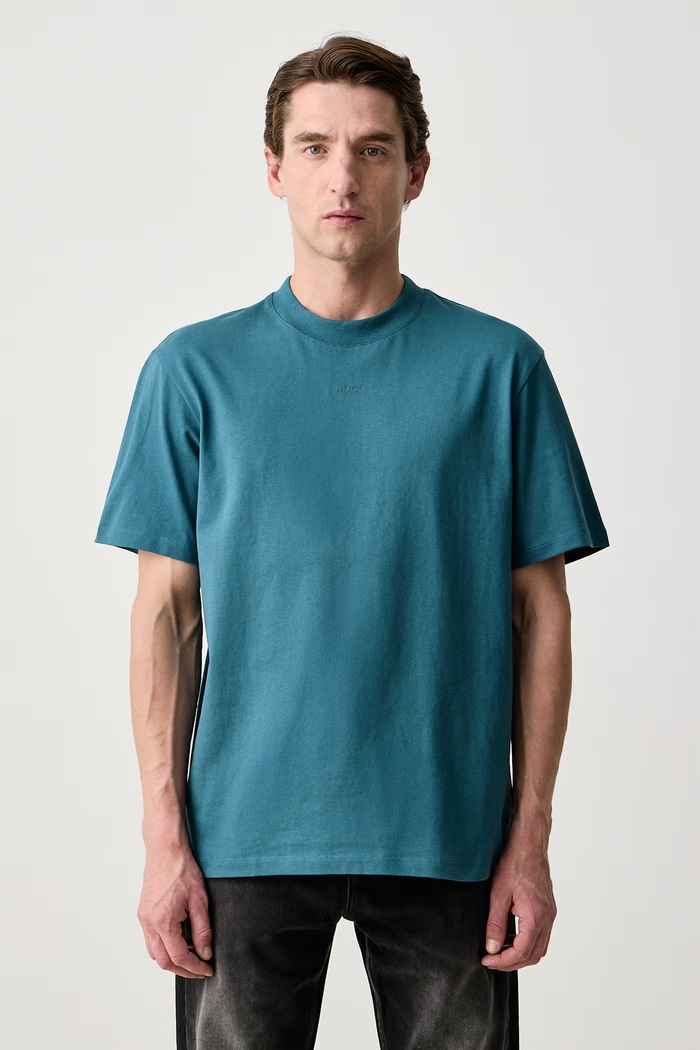 HUGO T-shirt męski bawełniany Dapolino turkusowy 50488330