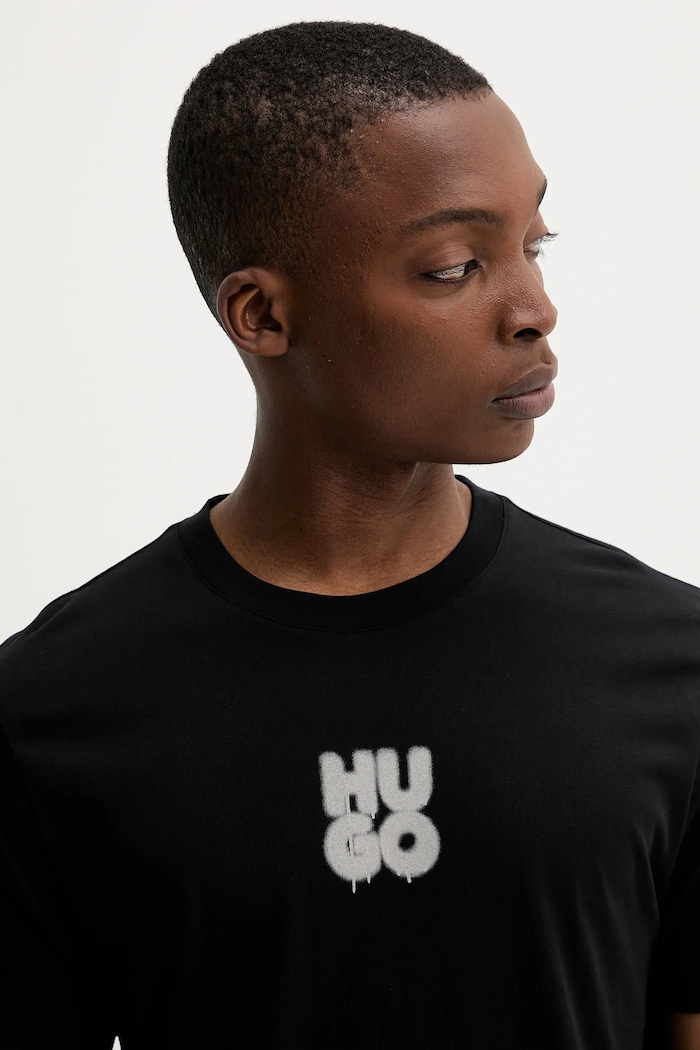 T-shirt bawełniany HUGO 50488904 czarny