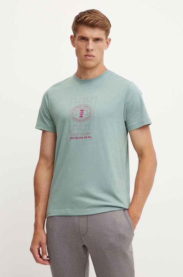 Helly Hansen t-shirt bawełniany nadruk zielony 53936