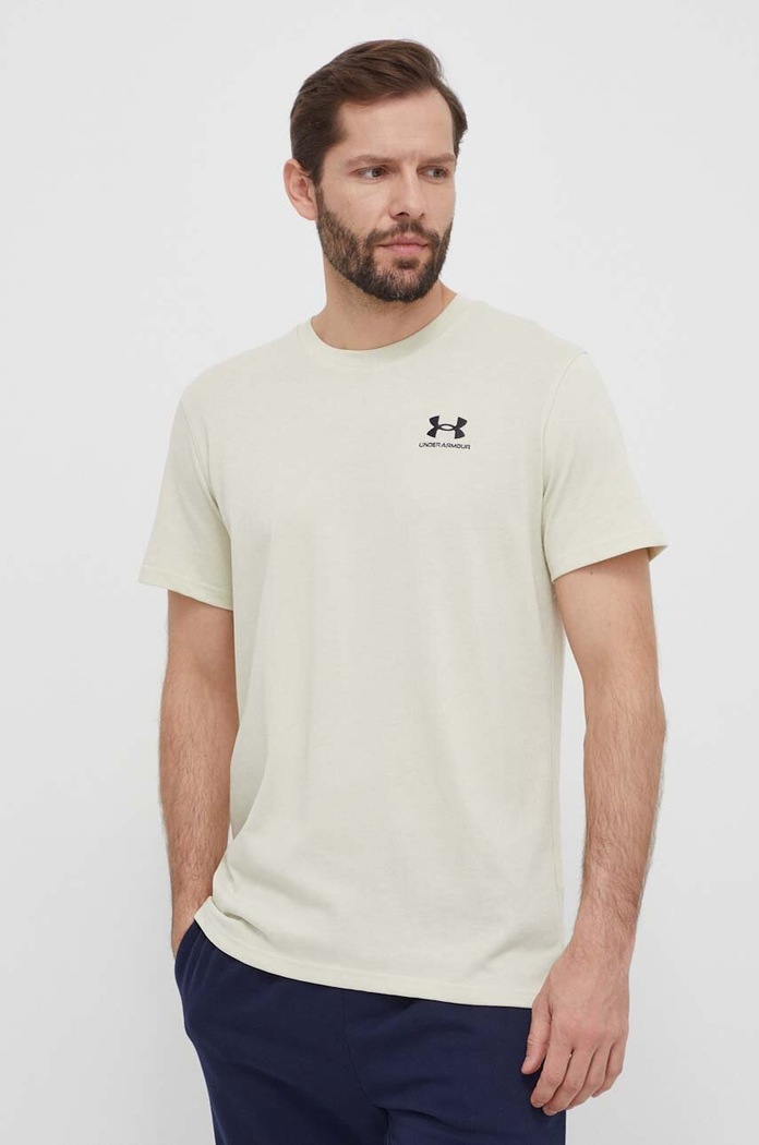 Under Armour тениска за трениране мъжка UA LOGO EMB HEAVYWEIGHT свободна бежов 1373997